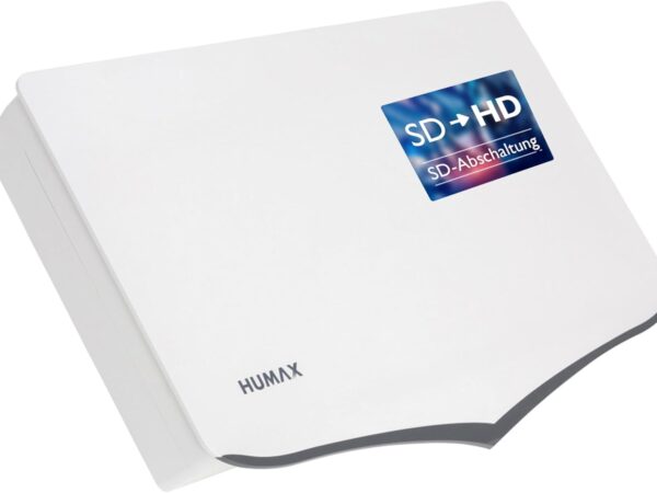 HUMAX Flat H40D4 Flachantenne mit Quad LNB, SAT TV Antenne für alle Sender, Wetterfeste Camping Satellitenschüssel für 4 Teilnehmer, Ideal für Balkon oder Camping, Inkl. Wand- und Masthalterung