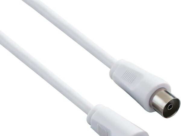 PremiumCord TV Koaxial Antennen Kabel 5m, 75 Ohm, IEC Stecker auf Buchse, Abgeschirmt - für DVB-C, DVB-T/T2, 4K UHD 2160p, Full HD 1080p 3D, Farbe Weiß
