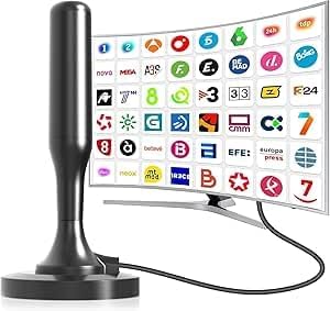 DVB-T/DVB-T2-Antenne, Zimmerantenne für Fernseher HDTV, Großer Reichweite und 360° Empfang, dab antenne mit Starkem Magnetfuß