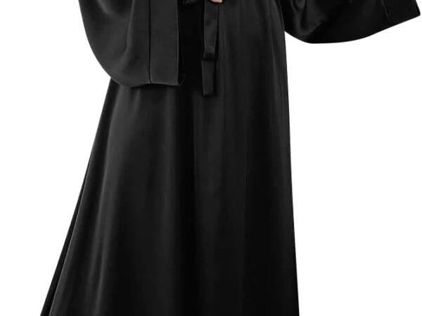 Solide Satin-Robe für Damen mit Bischofsärmeln, Langes Kleid aus dem Nahen Osten, Muslimische Robe