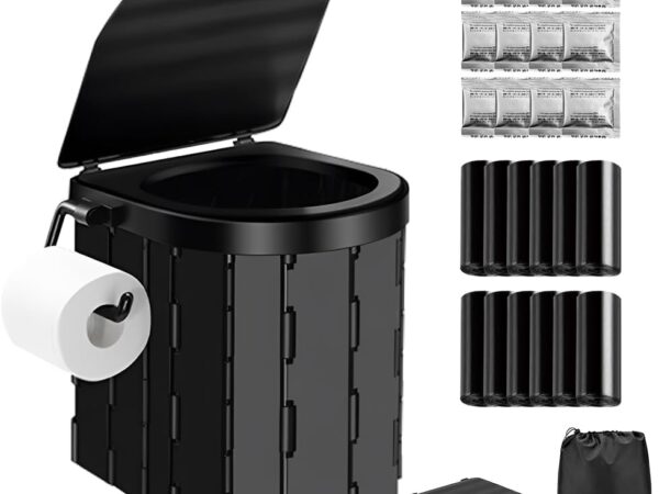 CJBIN Campingtoilette Faltbar, Tragbare Auto Toilette mit Toilettenbeutel und Papierhalter, Mobile Camping Toiletten, Campingklo Trenntoilette für Draußen oder Drinnen Unterwegs Autocamping Wandern