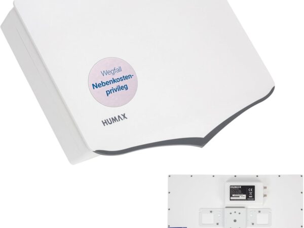 HUMAX Flat H40D2 Flachantenne mit Twin LNB, SAT TV Antenne für alle Sender, Wetterfeste Camping Satellitenschüssel für 2 Teilnehmer, Ideal für Balkon oder Camping, Inkl. Wand- und Masthalterung