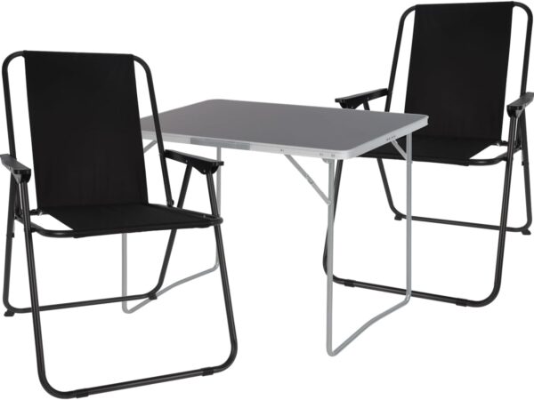 Mojawo 3tlg. Campingmöbel Set Alu 80x60x68cm 1 x Campingtisch Grey Edition mit Tragegriff + 2 Campingstühle schwarz Stoff Oxfort