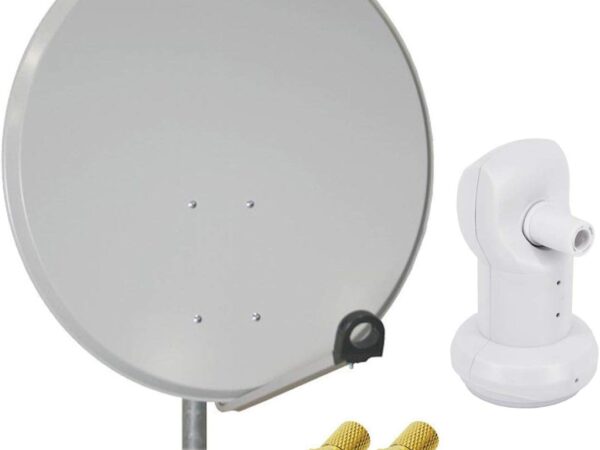 PremiumX Satelliten-Komplettanlage 60cm Satellitenantenne Stahl Hellgrau SAT Single LNB 2X F-Stecker