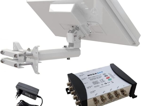 netshop 25 Set: SELFSAT H30D4+ Flachantenne + Fensterhalterung + Megasat Multischalter 5/8 (Full HD 4K UHD Sat Anlage für bis zu 8 Teilnehmer)