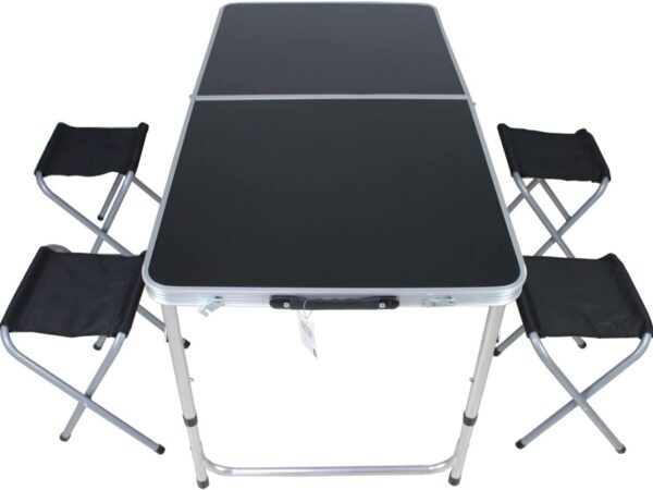 Mojawo 5tlg. Campingmöbel Set schwarz Aluminium Outdoor Camping L120xB60xH70cm Campingtisch höhenverstellbar mit Tragegriff + 4 Klapphocker