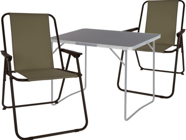 Mojawo 3tlg. Campingmöbel Set Alu 80x60x68cm 1 x Campingtisch Grey Edition mit Tragegriff + 2 Campingstühle schwarz/Olivegrün Stoff Oxfort