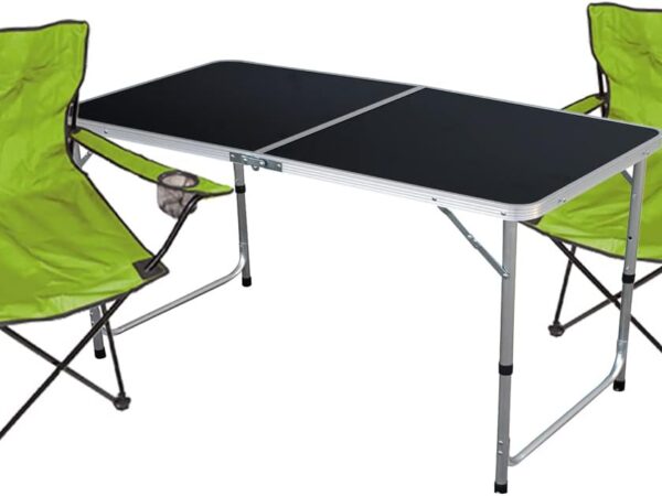 Mojawo 3tlg. Campingmöbel Set Alu 120x60x58/70cm 1x XXL Campingtisch höhenverstellbar mit Tragegriff + 2 Anglerstühle, Faltstühle Lime