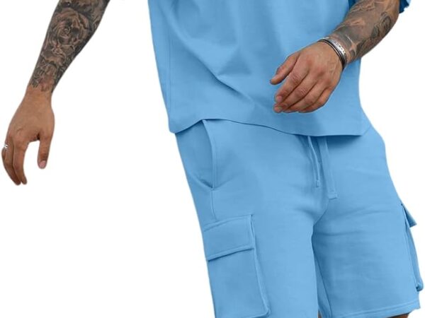 Fastkoala Herren Trainingsanzug Outfit Set Zweiteiler Rundhal Anzüge Jogginganzüge Sommer 2 Teiler