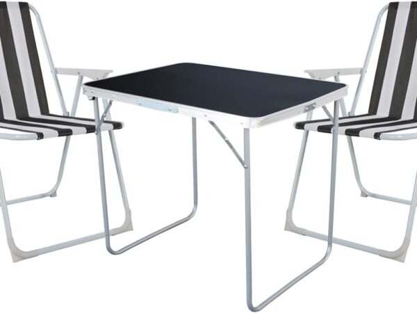Mojawo 3tlg. Campingmöbel Set Alu Camping L80xB0xH68cm 1x Campingtisch mit Tragegriff + 2 Klappstühle Textilen Outdoor