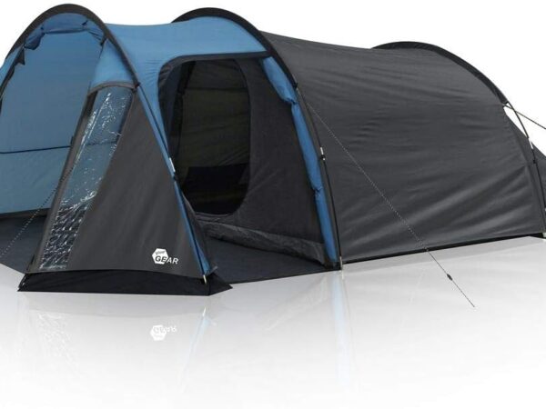 your GEAR Zelt Sopero 4 Personen Tunnelzelt mit Seiteneingang Wohnraum Fenster Wasserdicht 5000 mm UV 50+ Schutz Blau Grau