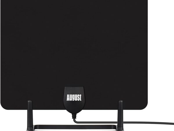 DVB-T/DVB-T2 HD Antenne - August DTA450-5dB Starke Zimmerantenne für digitales terrestrisches Antennenfernsehen in HD – leistungsstarke DVB-T2 Innenantenne mit Standfuß/Klebepad und 3m Koaxial-Kabel