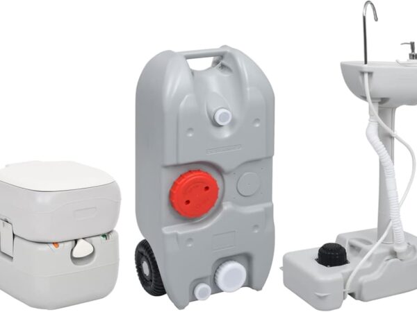 Festnight Campingtoilette 22+12L Portables Camping-Waschbecken 17L Camping Wassertank 40L Set Porta Potti, Camping Toilette Toiletteneimer Mobil Reise WC Camping Waschbecken Grau