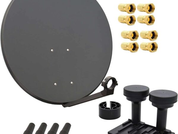 Premium X Satelliten-Komplettanlage 80cm Satellitenschüssel Quad LNB Monoblock Astra 19,2 Hotbird 13, 2 SAT für 4 Teilnehmer