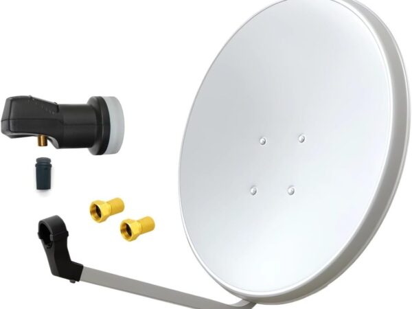 ARLI 60cm HD Sat Anlage Single LNB 1 Teilnehmer lichtgrau UHD 4K + 2X F-Stecker FullHD