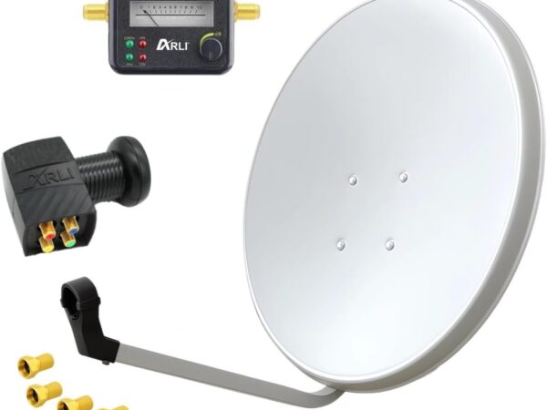 60cm HD Sat Anlage Quad LNB + Satfinder + 4 F-Stecker Digital 2 Teilnehmer Antenne Weiss UHD 4K