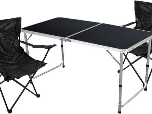 Mojawo 3tlg. Campingmöbel Set Alu 120x60x58/70cm 1x Campingtisch schwarz mit Tragegriff + 2 Anglerstühle, Faltstühle Campingstühle Schwarz