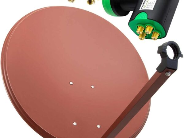 Premium X Satelliten-Komplettanlage 100cm Satellitenschüssel Aluminium Rot Quad LNB 8X F-Stecker, SAT bis 4 Teilnehmer Receiver