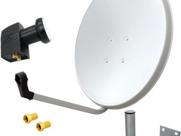 60cm HD Sat Anlage Twin LNB + Wandhalter 45 cm + 2 F-Stecker Digital 2 Teilnehmer Antenne Weiss UHD 4K