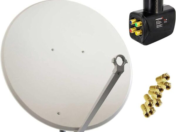PremiumX Satelliten-Komplettanlage 100cm Satellitenschüssel Hellgrau Satellitenantenne Quad LNB F-Stecker, SAT bis 4 Teilnehmer