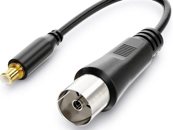 deleyCON Antenne Koaxial zu DVB-T Adapter (MCX) - Antennen-Buchse zu DVB-T Stecker - Kompatibel mit DVB-T Geräte - Schwarz