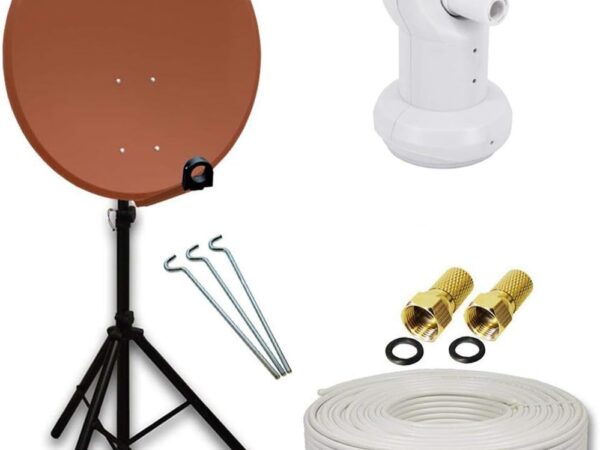 Premium X Camping Satelliten-Komplettanlage 80cm Satellitenschüssel Rot SAT Single LNB 10m Kabel F-Stecker Dreibein-Stativ
