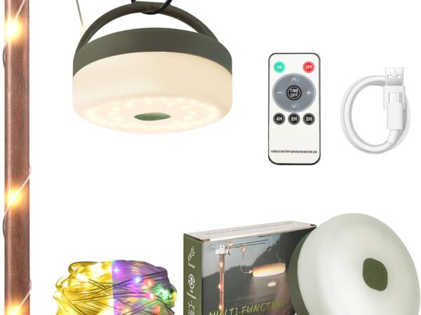 TAIHOBO Camping Lichterkette Aufrollbar 10m, Wasserdicht Akku Lichterkette Outdoor, Lichterkette USB Aufladbar für Camping Hof, LED Lichterkette Aufladbar mit 9 Beleuchtungsmodi und Fernsteuerung