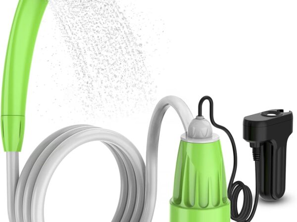 Eletorot Campingdusche mit Pumpe, Camping Dusche für Duschzelt, Mobile Dusche für Camping Outdoor Garten Auto, USB Aufladbar Akku mit 1.8m Schlauch