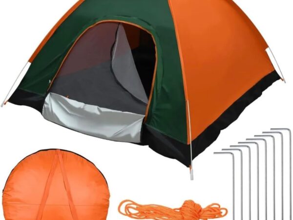 Outdoorzelt 3-4 Personen Campingzelt Wurfzelt Zelt grün orange 200x200 cm Neu