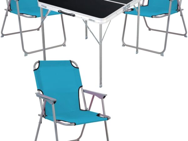 4-TLG. Campingmöbel Set Alu Camping L80xB80xH70cm 1x Campingtisch mit Tragegriff + 3 Campingstühle Patrol Stoff Oxfort