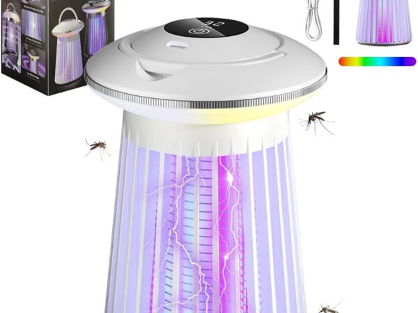 Insektenvernichter Elektrisch,Mückenfalle mit UV-Licht und Bunte Lichter,Mückenlampe,Tragbare Insektenvernichter Mückenschutz Wiederaufladbar,Mücken Killer für Innen-Außenbereich(Weiße)