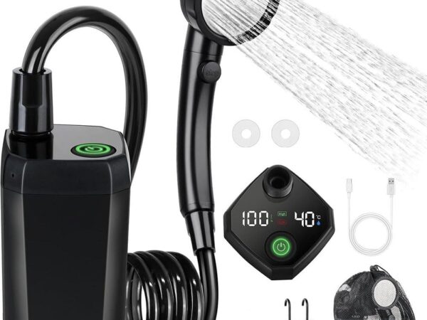Tragbare Campingdusche mit LED-Display, 6000 mAh, wiederaufladbarer Akku, USB-Aufladung, 4 Wassermodi, Outdoor-Duschkopf für Wandern, Reisen, Haustierwäsche (6000 mA schwarz)
