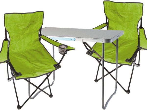 Mojawo 3tlg. Campingmöbel Set Alu 80x60x68cm 1x XL Campingtisch mit Tragegriff + 2 Anglerstühle, Faltstühle Campingstühle limegrün