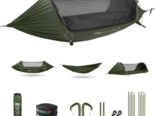 ETROL Hängematte Outdoor,2 Personen Hängematte Mit Moskitonetz Ultraleicht - 500LB ​Tragkraft | 290 x 140 cm,3 in 1 Funktion Fallschirm Camping Hängematten Zelt für Trekking, Reise, Strand, Garte