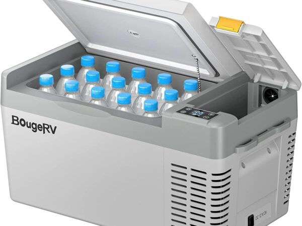 BougeRV CRPRO Kompressor Kühlbox 12v, 20 Liter Auto Kühlbox(-22℃~10℃), 12/24V DC &110-240V AC Tragbarer Auto Kühlschrank, 12v Kühlschrank, für Auto, Camping, Reisen, Grau (Aktualisierte Version)