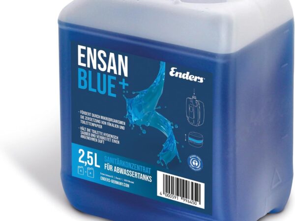 Enders® Sanitärflüssigkeit ENSAN BLUE+(für Abwassertank),2,5l, mikrobiologischer Sanitärzusatz, Campingtoilette, biologisch leicht abbaubar, Frischeduft, BLAUER ENGEL Auszeichnung, ergiebig #4977