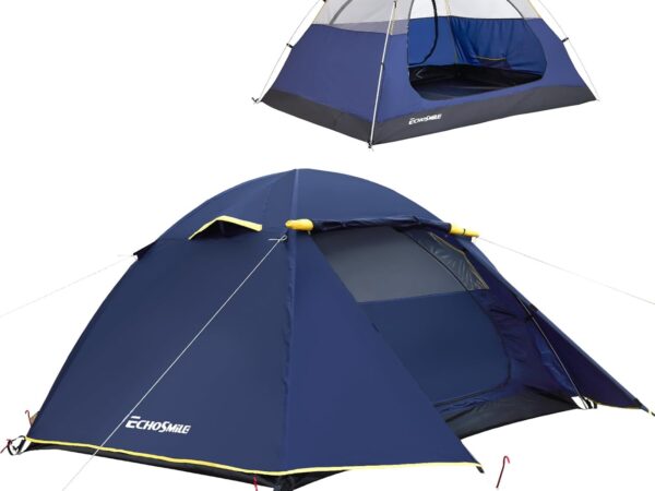 EchoSmile Zelt 2-3 Personen Wasserdichtes Kuppelzelt, Ultraleicht & Stabil Camping Tent, 3-4 Saison, Double-Layer Zelte mit Mesh-Türen, Tent für Trekking, Festival, Outdoor