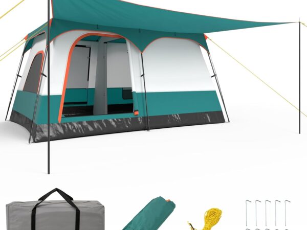 COSTWAY Zelt 4/6/8/10 Personen, Campingzelt groß mit Vorzelt & Boden, 2 Räumen & 2 Eingänge, Tunnelzelt inkl. abnehmbarem Dach & Tragetasche, Familienzelt für Camping Reise Trekking