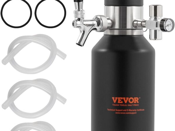 VEVOR Bierzapfanlage Mini Bierfass Bierbraugerät 1,89 L, Tragbares Druckfass-Set Doppellagige Edelstahlschicht Growler System Einstellbarer Hahn 27 ℃, Fassbier Hausbrauerei Frisch & Kohlensäurehaltig