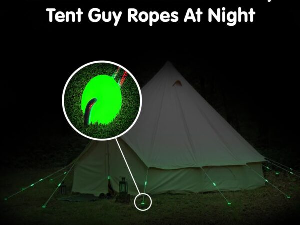 GLO-X Runde Leuchtmarker, 4 Stück, leistungsstark, leuchtet im Dunkeln, Camping-Zubehör für Zelt-Camper, solarbetriebene Marker, 12+ Stunden Beleuchtung