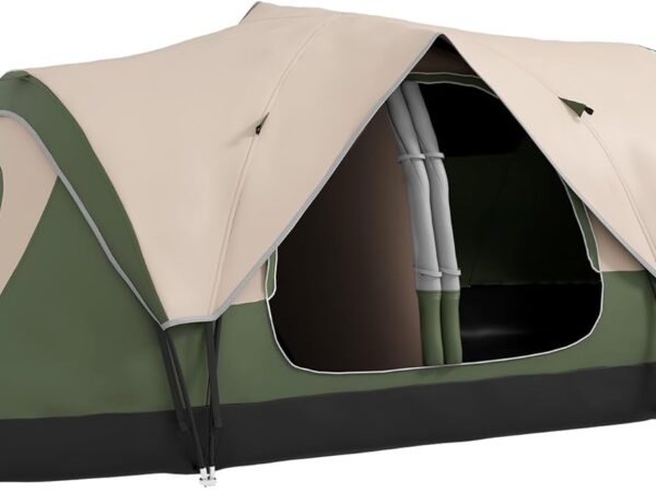 Outsunny Campingzelt, Tunnelzelt für 6-8 Personen, mit Lichthaken, Meshfenster, 2 Räumen Winddicht Familienzelt mit Tragetasche, 2000mm Wasserabweisend Gruppenzelt für Camping, Garten