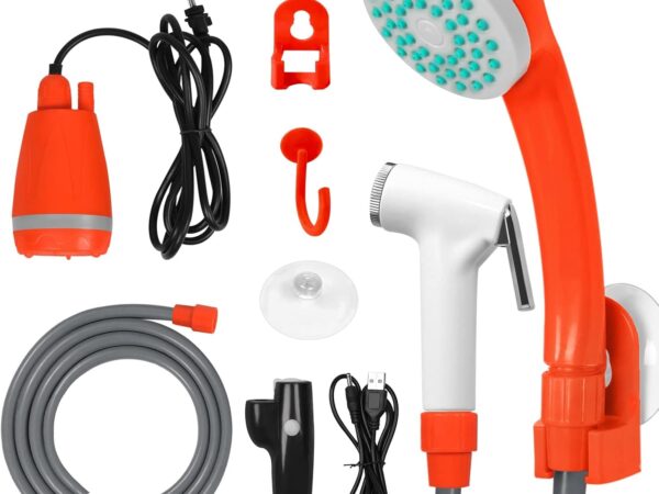 LZQ Campingdusche Camping Dusche mit Pumpe Outdoor, Mobile Campingdusche mit Handbrause 2000mAh Wiederaufladbarer Lithium-Akku USB-Ladekabel, für Reisen Strand Camping Garten Autowäsche