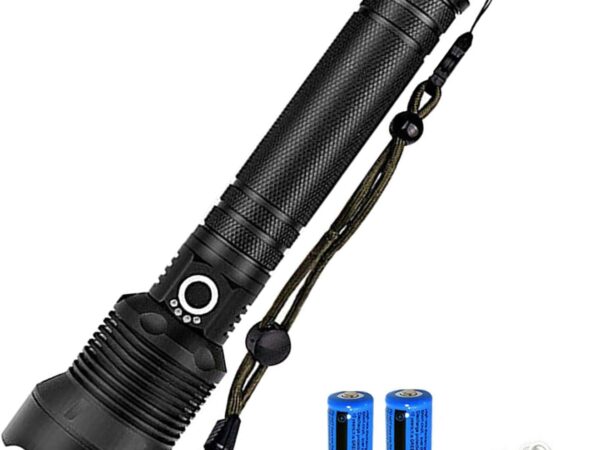 GUODSKHOO Taktische LED-Taschenlampe, wiederaufladbar, ultra-leistungsstark, zoombar, 3 Modi, Flashlight, Beleuchtung für Camping, Wandern, Notfälle