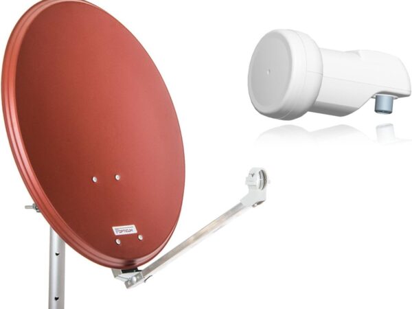 OPTICUM QA60 Satellitenschüssel 60 cm ziegelrot mit Single LNB LSP 02G - 4K HD & 3D fähig - Witterungsbeständige Sat-Antenne aus Stahl inkl. 2 Mastschellen - Sat Anlage für 1 Teilnehmer
