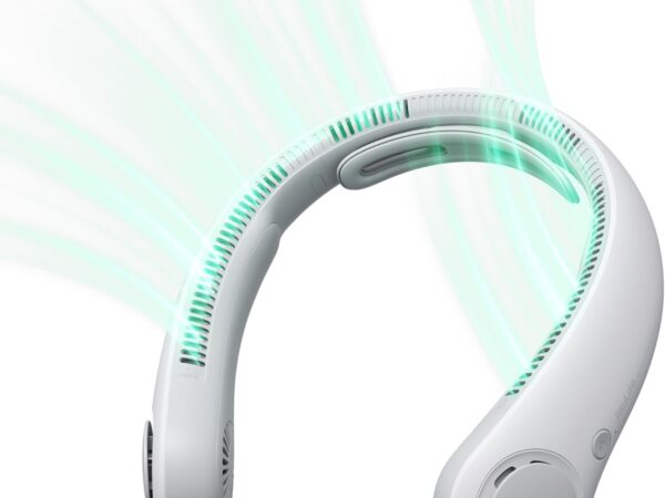 JISULIFE Tragbarer Nackenventilator, Nackenstütze Persönliche Hände frei, 5-Gang-Getriebeeinstellung, 5000 mAh, tragbar, wiederaufladbar, Geschenke für Frauen und Männer – Nebelgrau