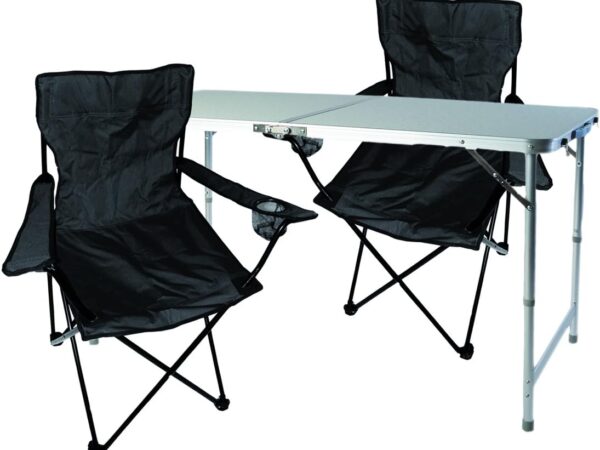 Mojawo 3tlg. Campingmöbel Set Alu 120x60x58/70cm 1x XXL Campingtisch höhenverstellbar mit Tragegriff + 2 Anglerstühle, Faltstühle Schwarz