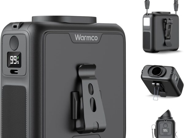 Warmco Taillenclip-Ventilator – 10000mAh Akku 4-Gang Gürtel- und Clip-Ventilator, Persönlicher Halslüfter mit 24 Stunden Kühlung, LED-Taschenlampe & Powerbank für Outdoor, Camping, Baustelle und Reis
