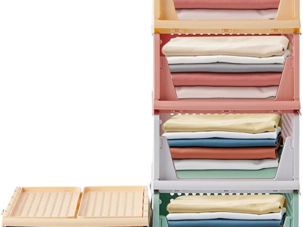 RMAN 4 Stück Kleiderschrank Organizer Schubladenbox Stapelbare Schrank Organizer Kleiderschrank Regal Aufbewahrungsbox Plastik Lagerkisten Trennwand Schublade für Kleidung, Küchen, Schlafzimmer