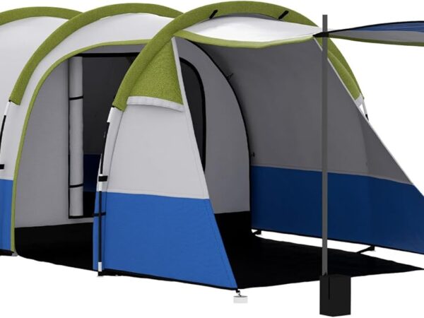 Outsunny Campingzelt, Tunnelzelt für 3 Personen, mit Lichthaken, Vorzelt, 2 Räumen, Winddicht Familienzelt mit Tragetasche, 2000mm Wasserabweisend Pop Up Zelt für Camping, Garten