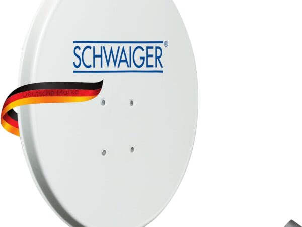 SCHWAIGER 128 Satellitenschüssel SAT-Antenne Satelliten-Anlage Offset-Antenne LNB-Tragarm Masthalterung Sat-Schüssel SAT-Anlage Stahl 55 x 62 cm hellgrau